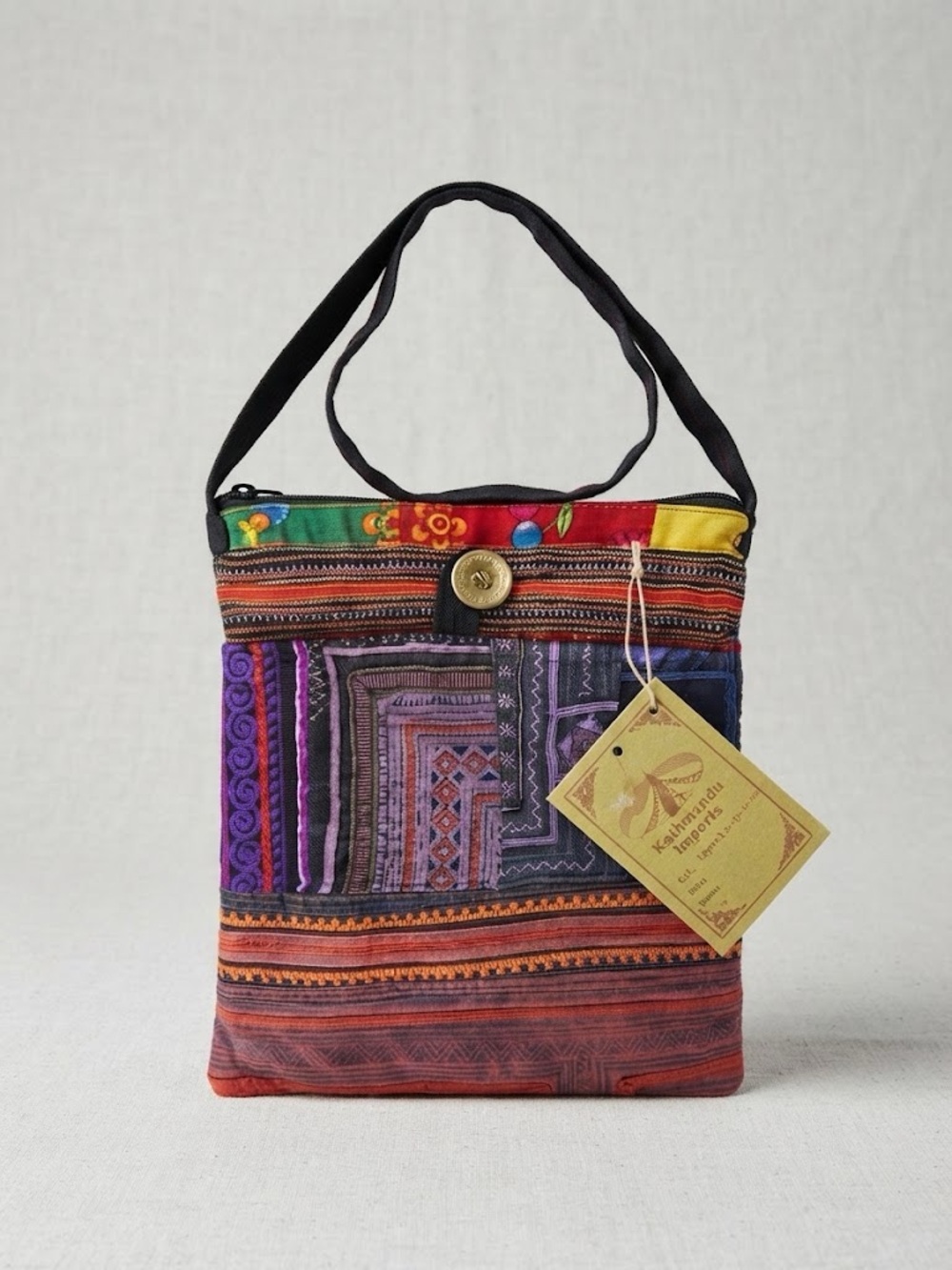 Kathmandu Imports Handcrafted Multicolor Patchwork Ethnic Cotton Crossbody Bag